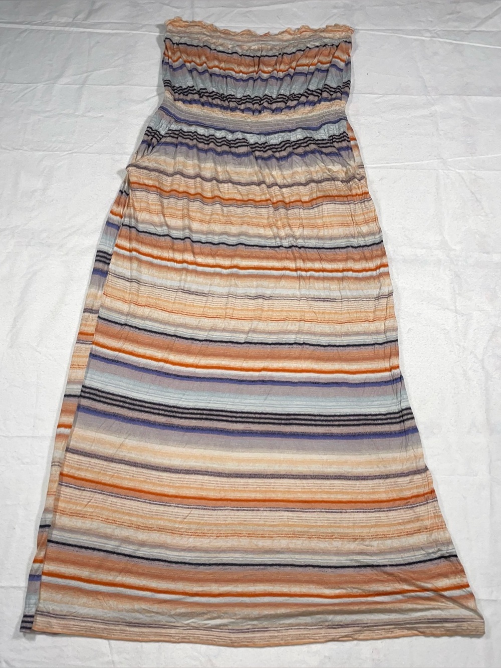 American Rag 2X Multicolor Stripe Strappless Smocked Top Pockets Maxi Dress